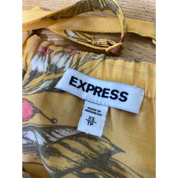 Express Yellow Floral Ruffle Cold Shoulder Top XS - Picture 8 of 8